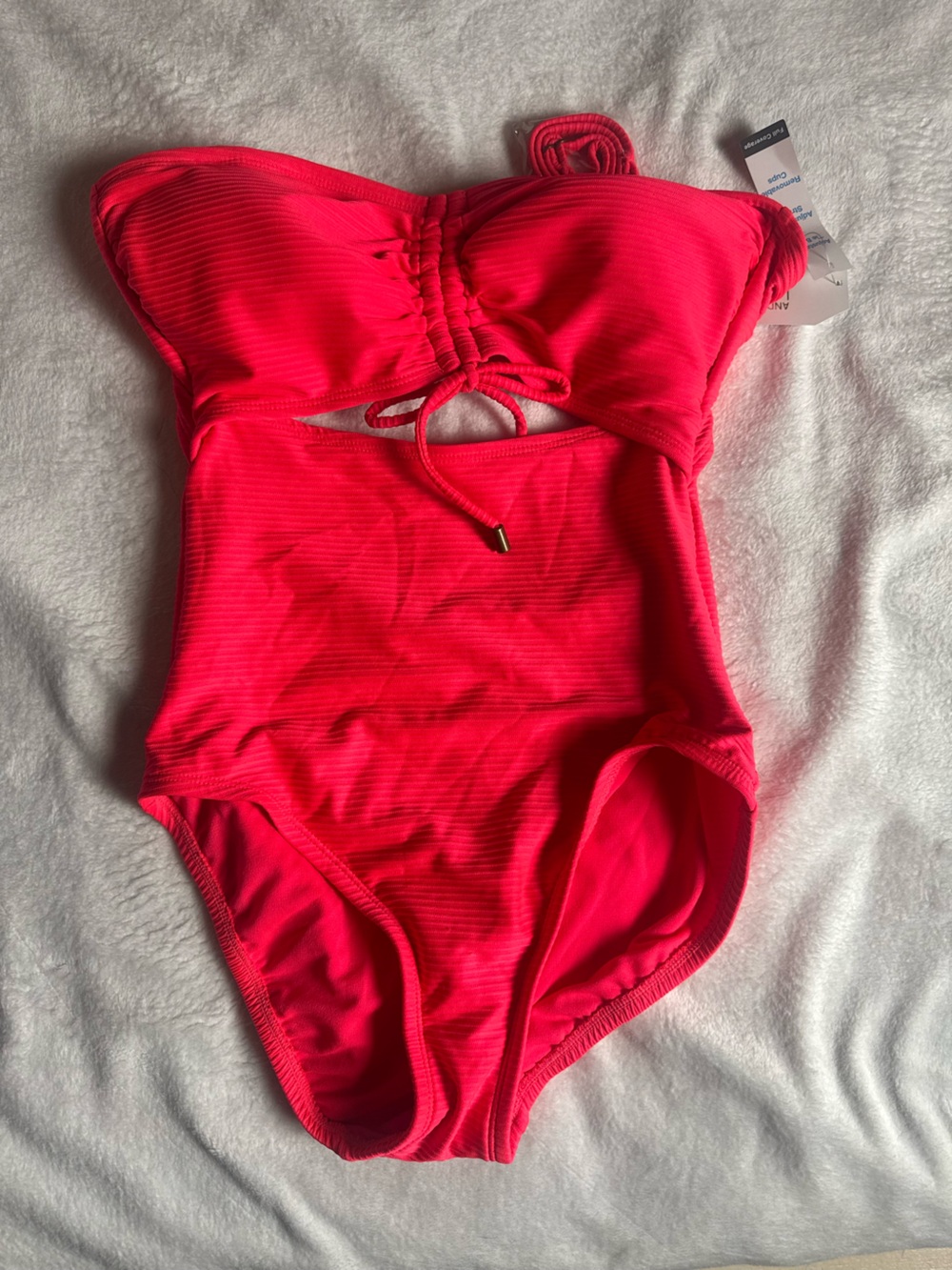 Ribbed Hot Pink Bandeau One-Piece Swimsuit with Front Tie